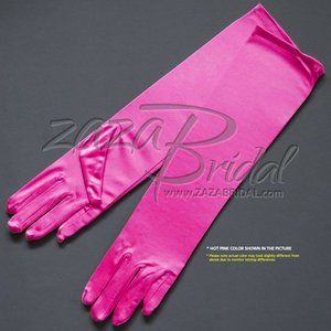 15.5″ Long Shiny Stretch Satin Dress Gloves 8BL - Hot Pink